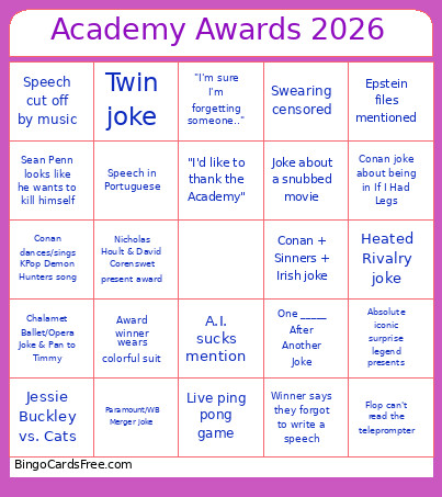 Academy Awards 2026 Bingo Card 2