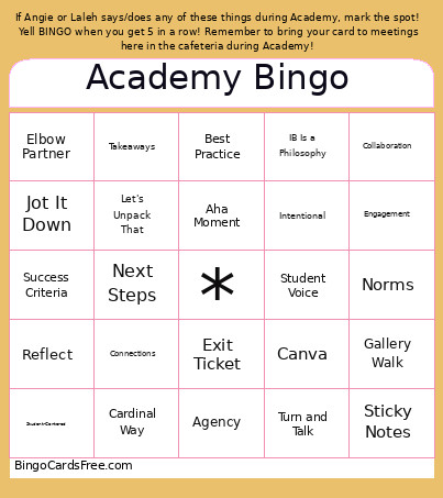 Academy Bingo Card