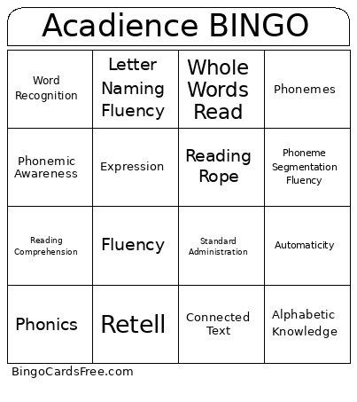 Acadience Bingo Card
