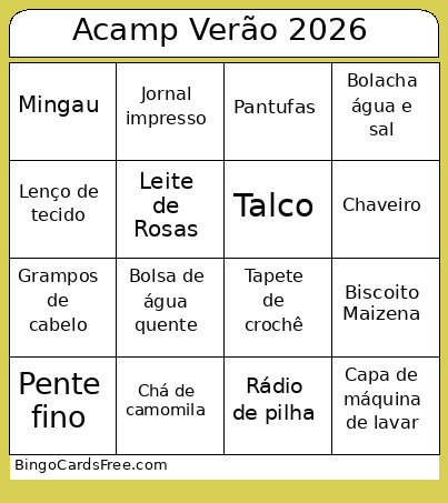 Acamp Verão 2026 Bingo Card