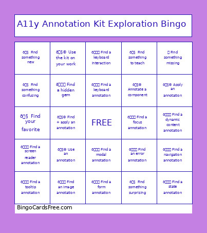 Accessibility Annotation Kit Exploration Bingo Card