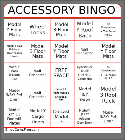 ACCESSORY Bingo Card