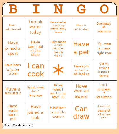 Accomplishment Bingo Card