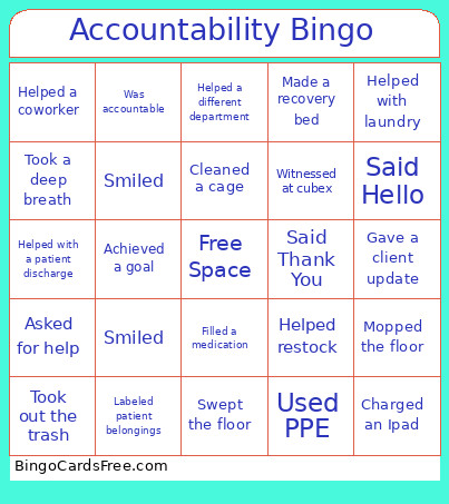 Accountability Bingo Card