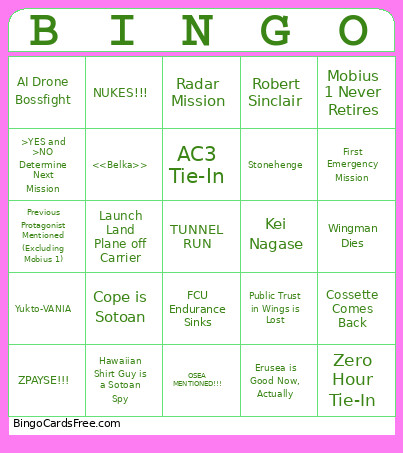Ace Combat 8 Bingo Card