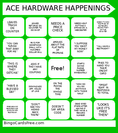 ACE HARDWARE HAPPENINGS Bingo Card
