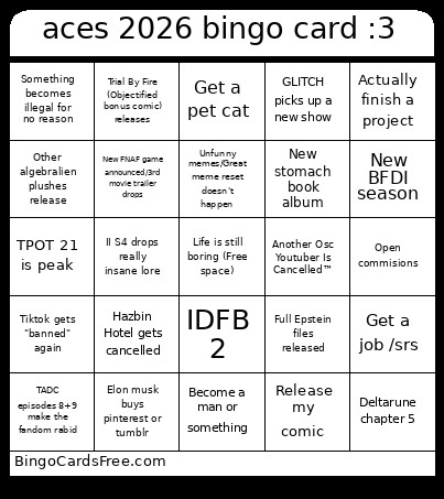 Aces 2026 :3 Bingo Card
