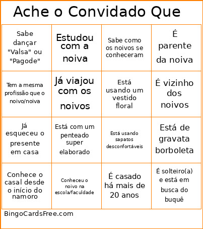 Ache O Convidado Que Bingo Card
