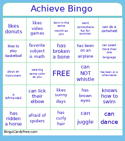 Achieve Bingo Card