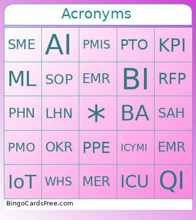Acronyms Bingo Card