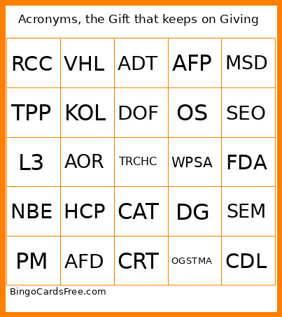 Acronyms, The Gift That Keeps On Giving Bingo Card