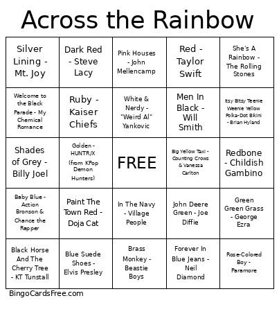 Across The Rainbow Bingo Card