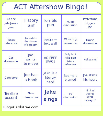 ACT Aftershow ! Bingo Card