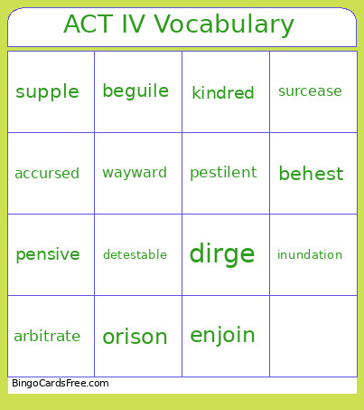 ACT IV Vocabulary Bingo Card