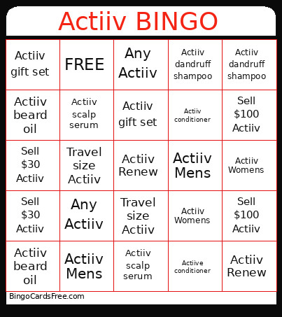 Actiiv Bingo Card 2