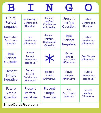 Active Tense Verbs Bingo Card