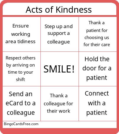 Acts of Kindness Bingo