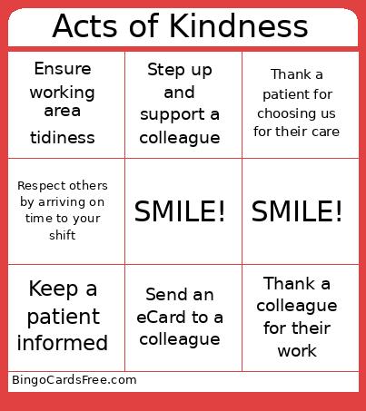 Acts Of Kindness Bingo Card