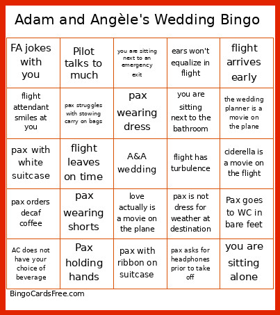 Adam And Angèle's Wedding Bingo Card