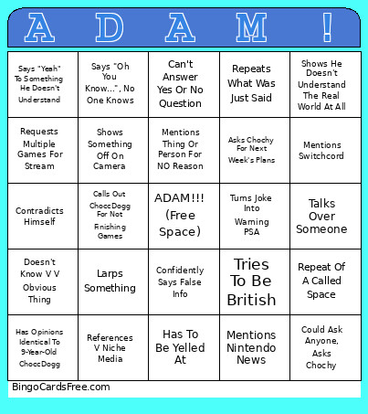 Adam Bingo Card