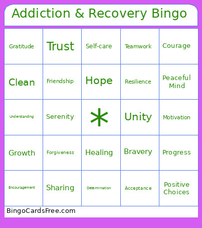 Addiction & Recovery Bingo Card