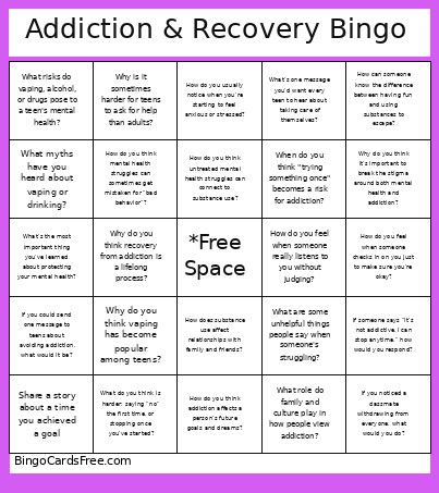 Addiction & Recovery Bingo Card