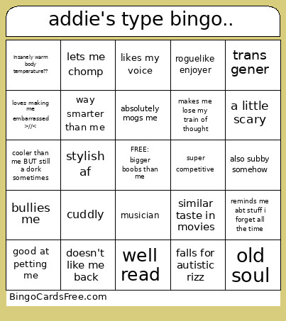 Addie's Type .. Bingo Card