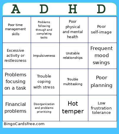 ADHD Light Bingo Card