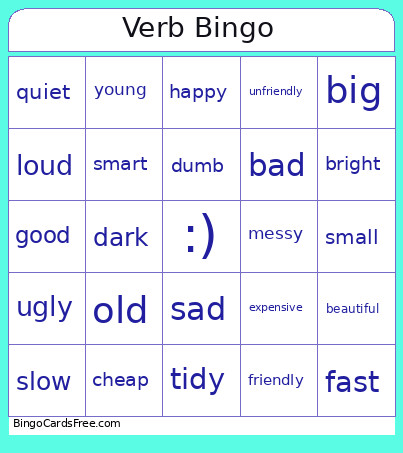Adjective Bingo Card
