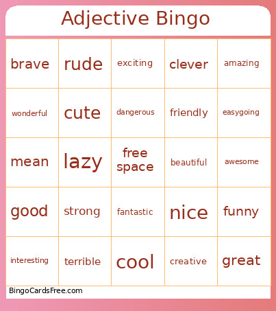 Adjective Bingo Card