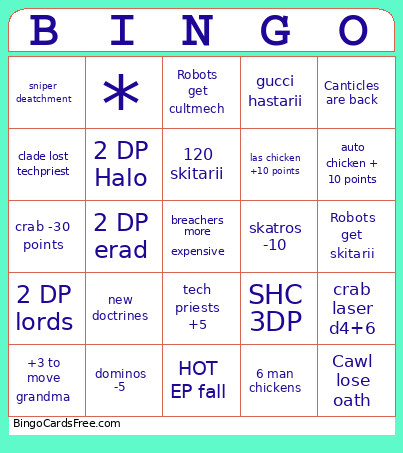 Admech Slate Bingo Card