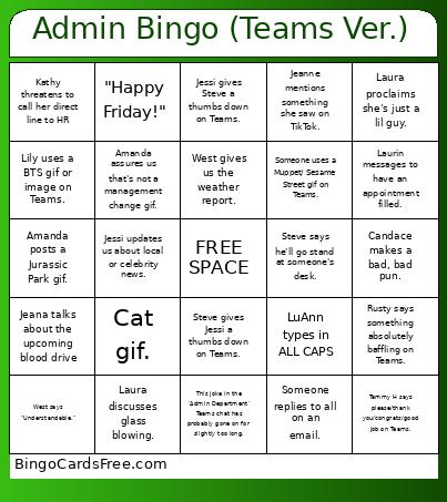 Admin Bingo (Teams Ver.)