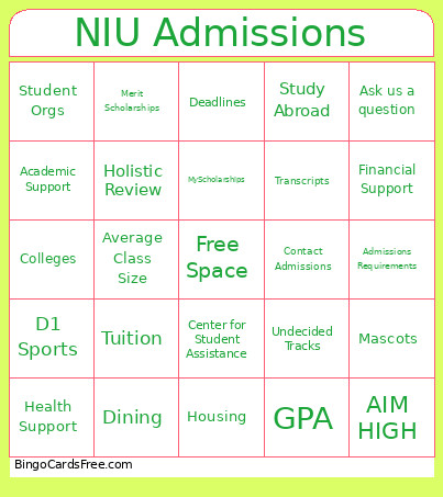 Admissions Presentation Bingo Card