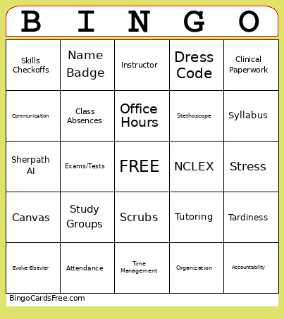 ADN Orientation Bingo Card