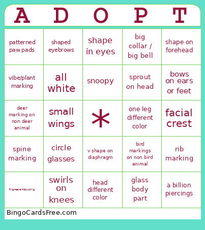 Adopt Artist Bingo Card