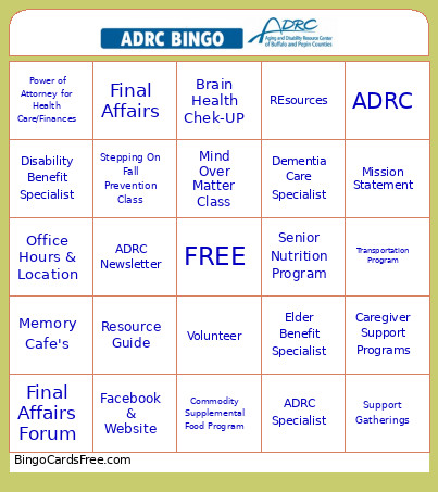 ADRC 101 Bingo Card