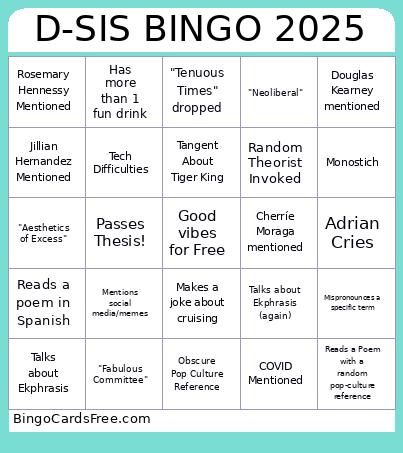 Adrian's D-SIS DEFENSE Bingo