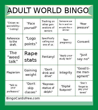 Adult world bingo