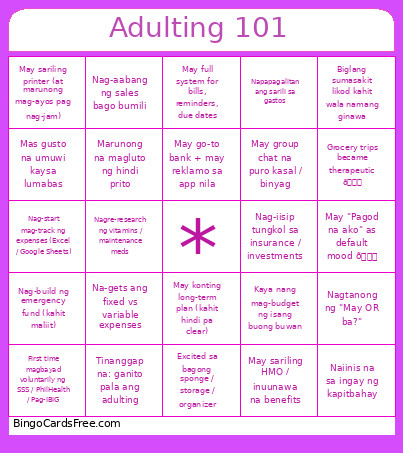 Adulting By Luisa Bingo Card