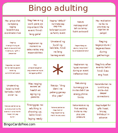 Adulting Plus1 Bingo Card