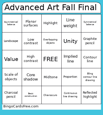Advanced Art Final 2025 Bingo Card