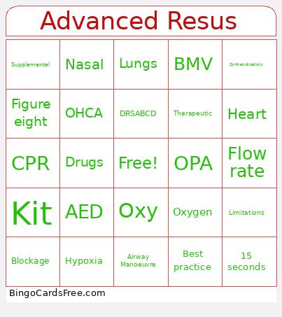 Advanced Resus Bingo Card