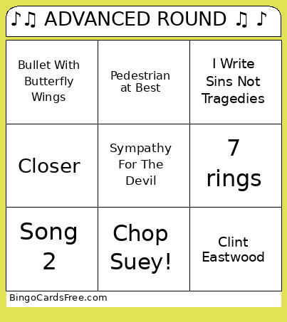 ♪♫ ADVANCED ROUND ♫ ♪ Bingo Card