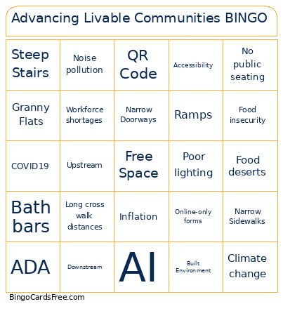 Advancing Livable Communities Bingo Card