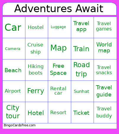 Adventures Await Bingo Card