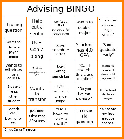 Advising Bingo Card