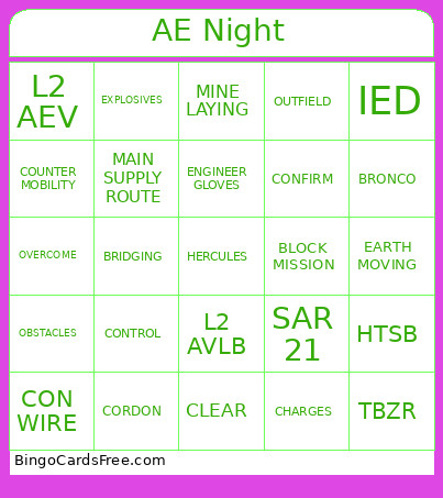 AE Night Bingo Card