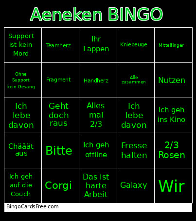 Aeneken Bingo Card