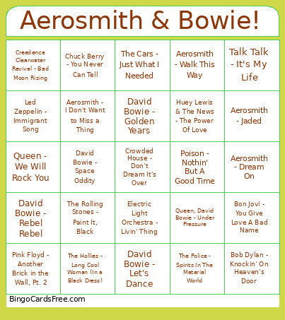 Aerosmith & Bowie! Bingo Card