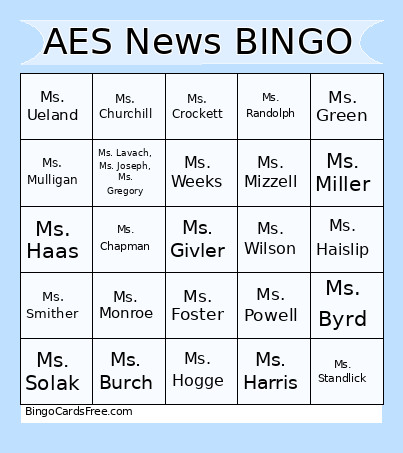 AES News Bingo Card